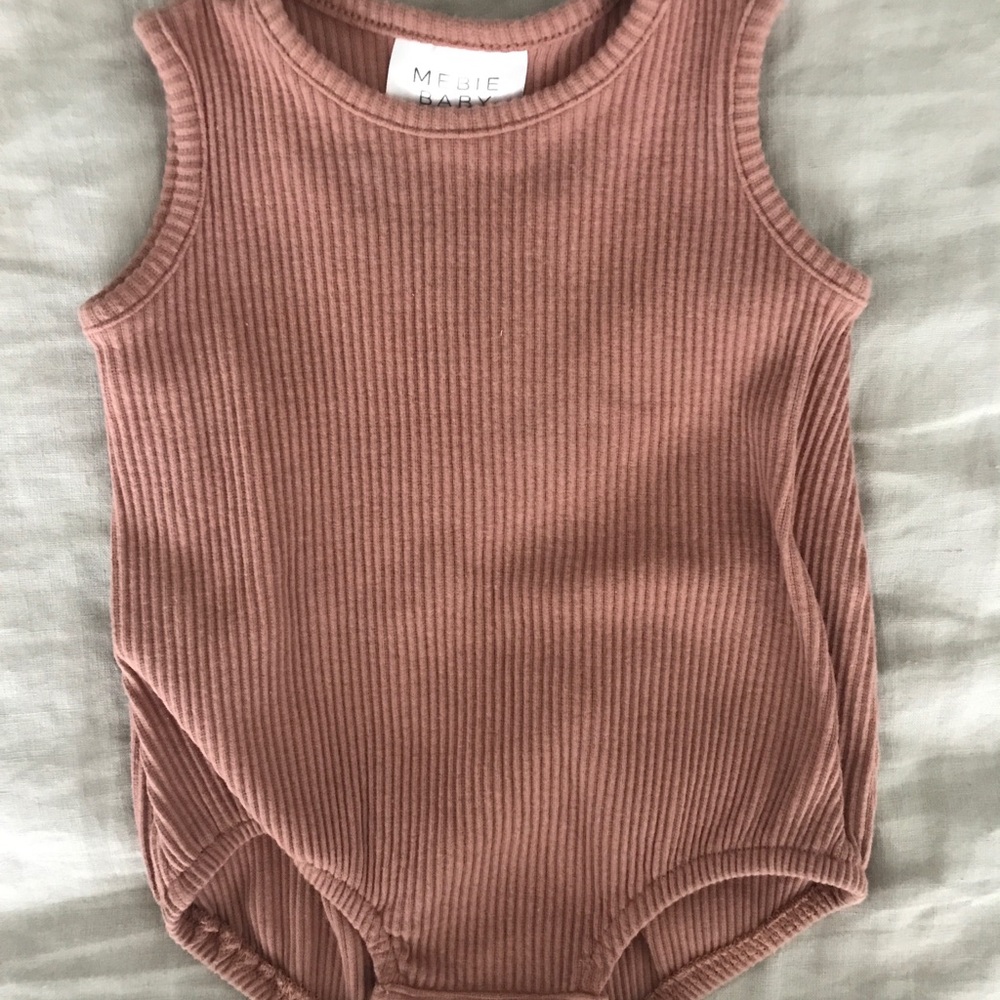 Mebie Baby Mauve Blush Ribbed Bubble Romper 3-6M